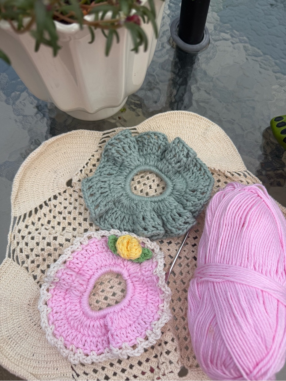 Crochet Scrunchies Set of 2 Coquette Cottagecore Hair Accessories Handmade